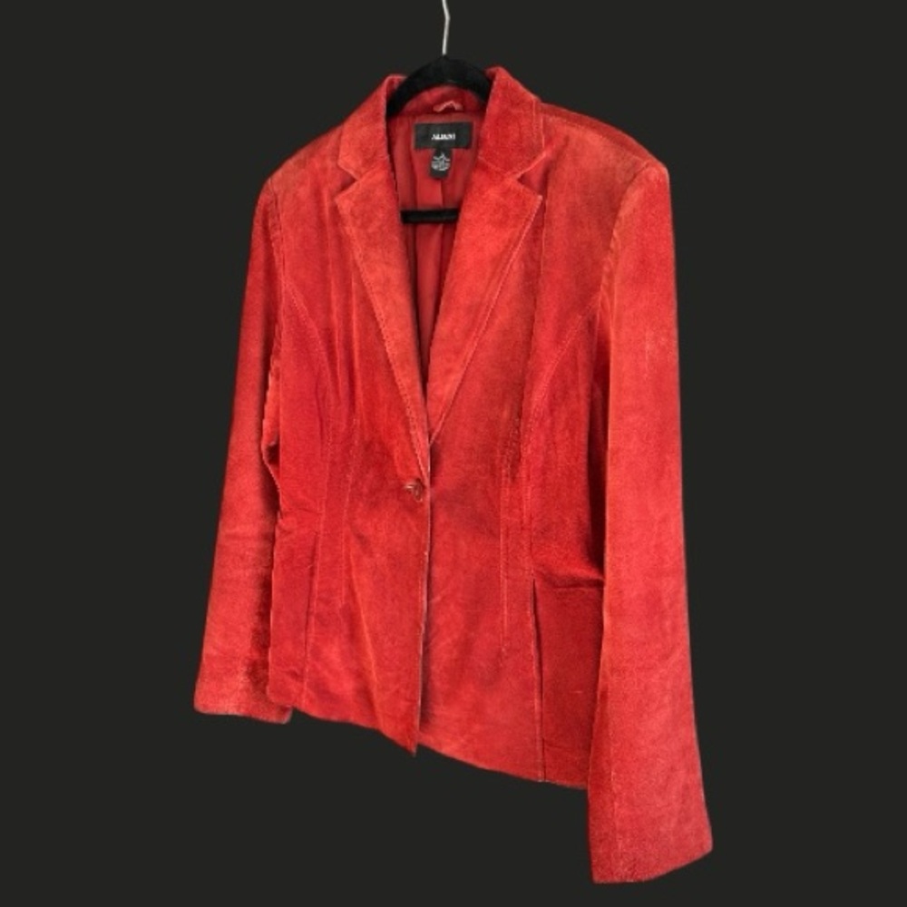 VINTAGE Alfani Suede Leather Blazer Jacket Brick L - Picture 2 of 14